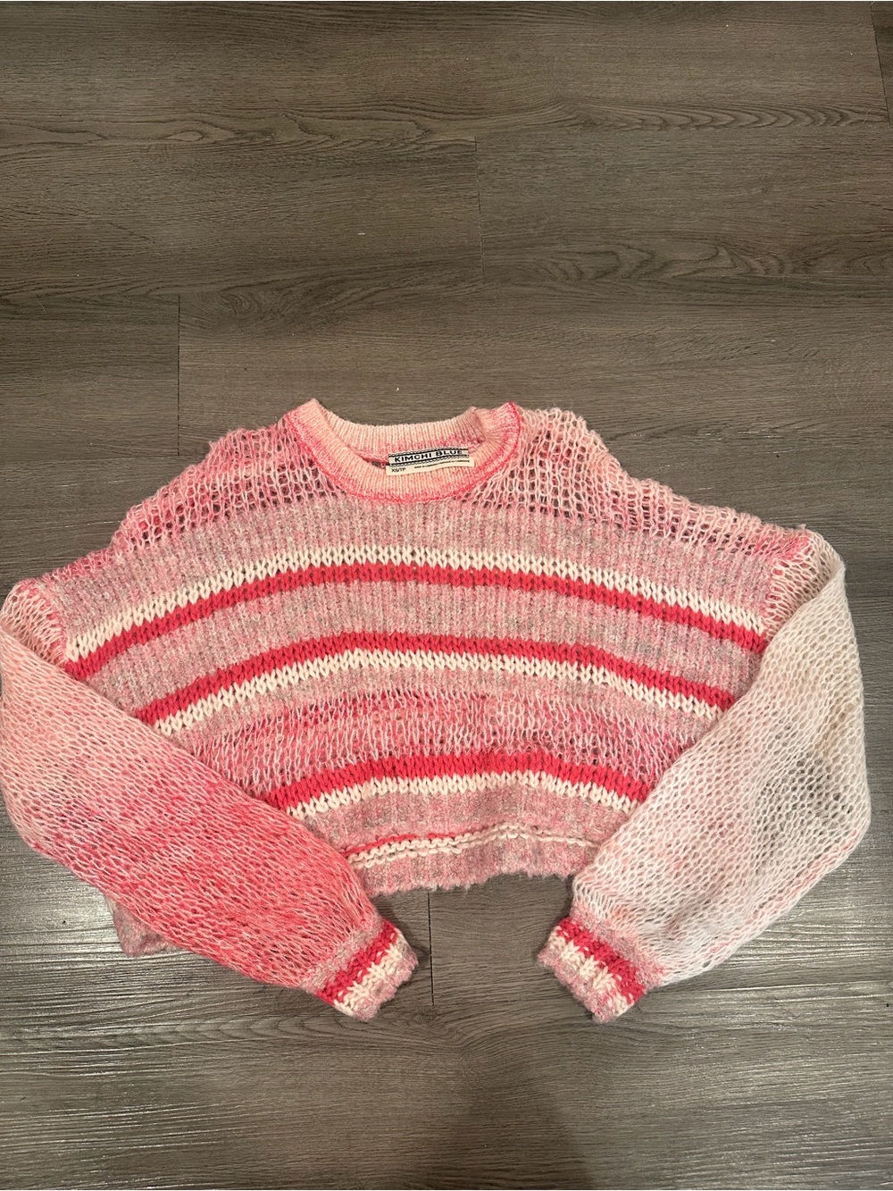 Anthropologie Kimchi Blue Pink & Cream Striped Open-Knit Cropped Sweater